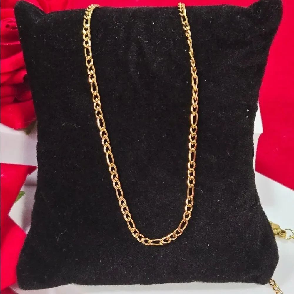 Dainty Figaro Link Chain Necklace 18K Gold Plated Stainless Steel 20" Layering